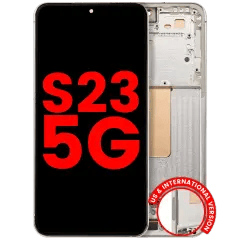 OLED-enhet med ram för Samsung Galaxy S23 5G (USA och internationell) (Eftermarknad Plus) (Gräddvit) vit
