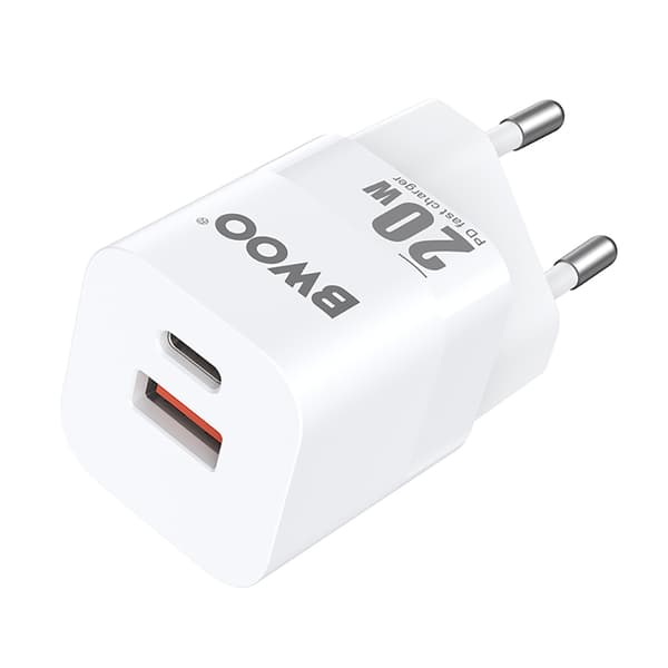 BWOO CDA156 PD väggladdare 1x USB-C 1x USB 20W vit