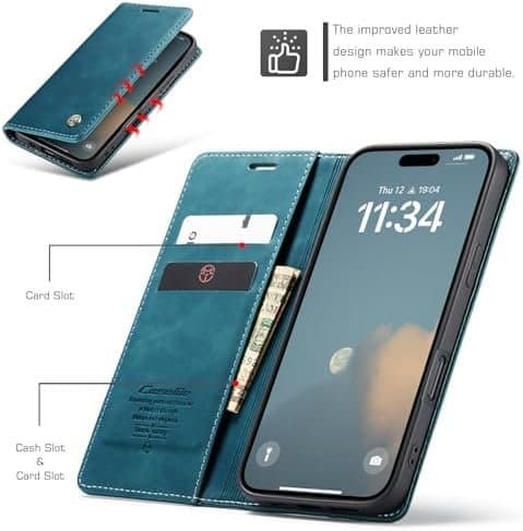 CaseMe 0013 Läderplånboksfodral för iPhone 16 grön