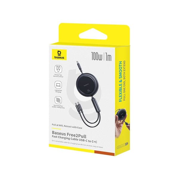 Baseus-kabel Bright Mirror 2in1 USB-C - USB-C + USB-C 1m 100W svart infällbar
