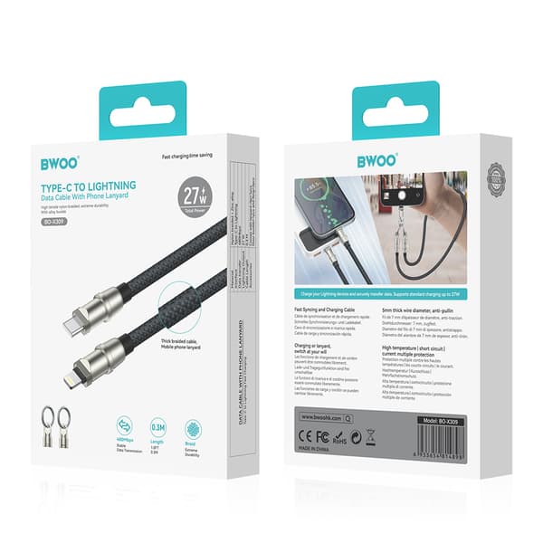 BWOO Lock CABLE USB-C to Lightning - 1.2m, 2.7W Fast Charging, With Strap