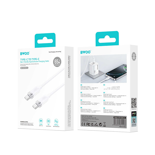 BWOO 65W kabel USB-C - USB-C 1m vit
