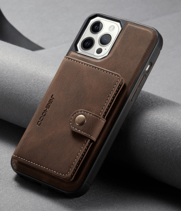 JEEHOOD 3i1vikbar plånboksfodral till iphone 13 mini|brun brun
