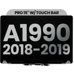 Komplett LCD-skärmmontering för MacBook Pro 15\" A1990 (2018-2019) (Begagnad OEM-dragning: Klass A) (Rymdgrå) svart
