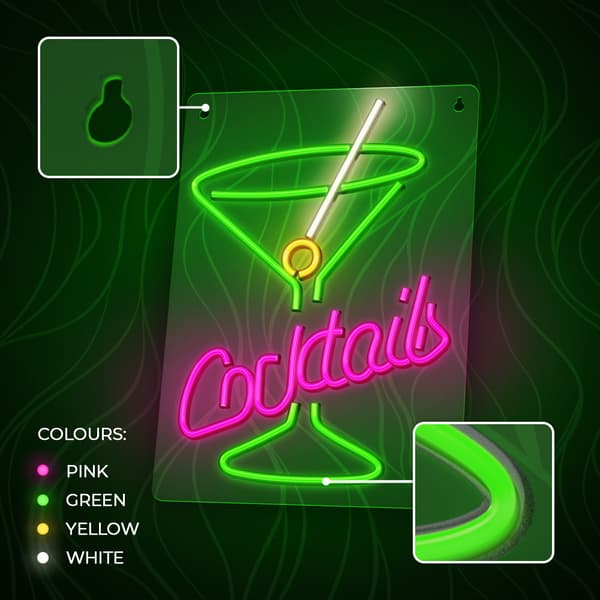 Neon PLEXI LED COCKTAILS rosa grön FPNE02X Forever Light
