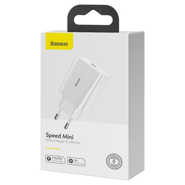 Baseus väggladdare Speed Mini PD 20W 1x USB-C vit