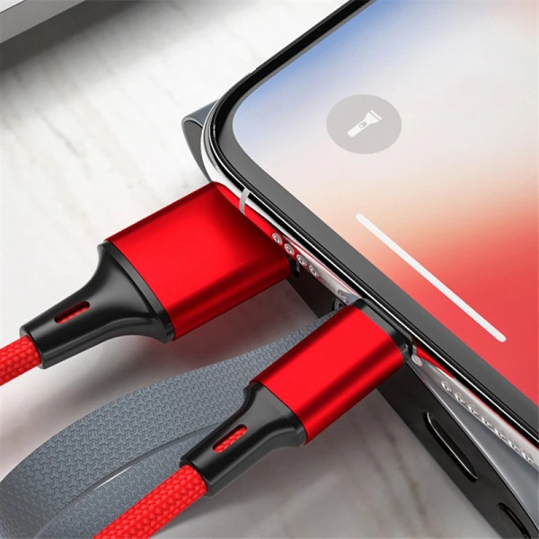 2 st 3m långt Nylon Flätad USB-kabel för iPhone röd röd