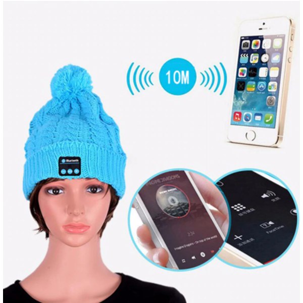 Bluetooth-hatt med pompon (blå) blå
