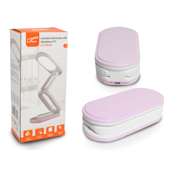 Foldable LED Desk Lamp 10W, 3000/4500/6000K, 1200mAh, Pink, LTC