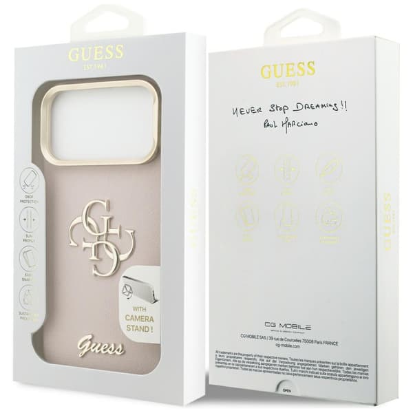 Guess Grained Big 4G & Stand Kameraskal för iPhone 17 Pro Max rosa
