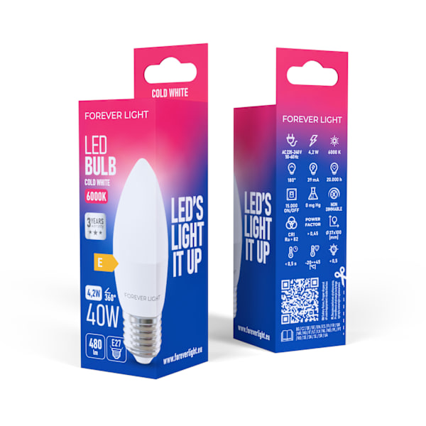 Forever Light LED-lampa E27 C37 4,2W 480lm 6000K klass E