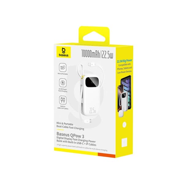Baseus Qpow3 Digital Display Snabbladdande powerbank 22 5W 10000mAh Moon vit vit
