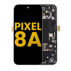 OLED-enhet med ram (med fingeravtryckssensor) för Google Pixel 8A (renoverad) (Obsidian)