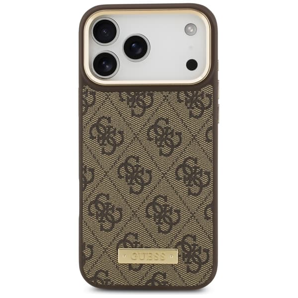 Guess 4G Logo Plate MagSafe fodral för iPhone 17 Pro Max brun