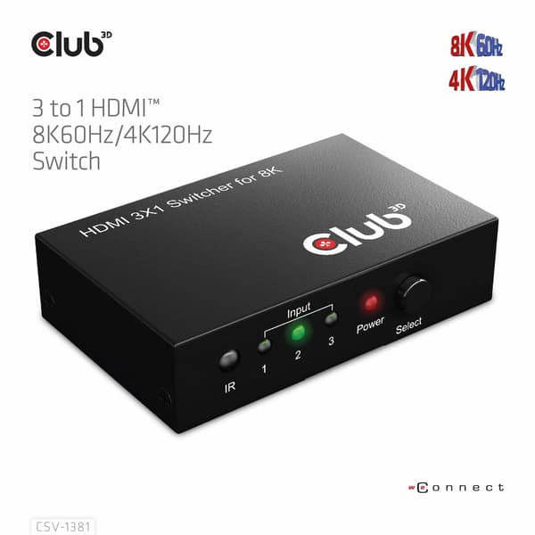 Club3D CSV-1381 HDMI Switch 3 Porte
