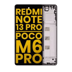 OLED-enhet med ram för Xiaomi Redmi Note 13 Pro 4G / Xiaomi Poco M6 Pro 4G / Xiaomi Redmi Note 14S (renoverad) (midnattsvart) svart