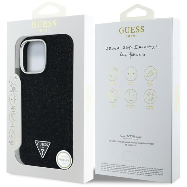 Guess HC MagSafe FW Denim Triangle Logo Case for iPhone 16 Pro Black