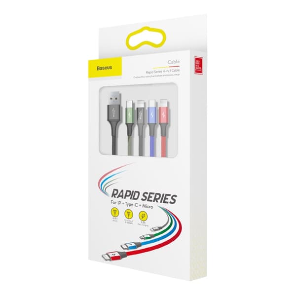 Baseus kabel Snabbladdning 4-i-1 USB - micro USB + 2x Lightning + USB-C 1,2m 3,5A svart svart