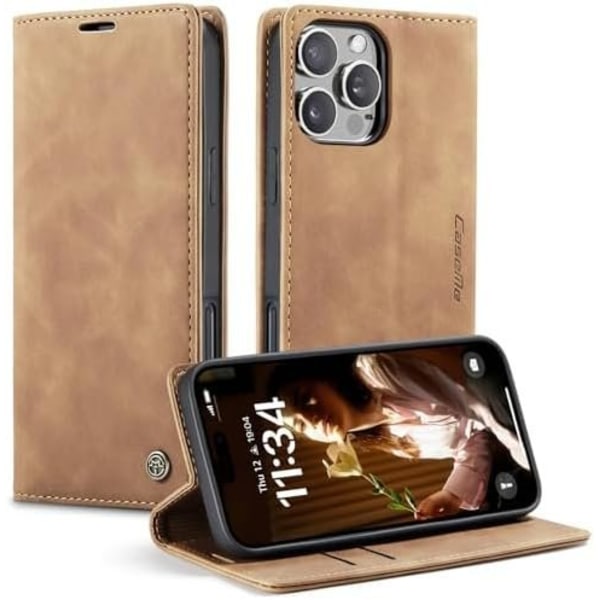 CaseMe 0013 Läderplånboksfodral för iPhone 16 brun