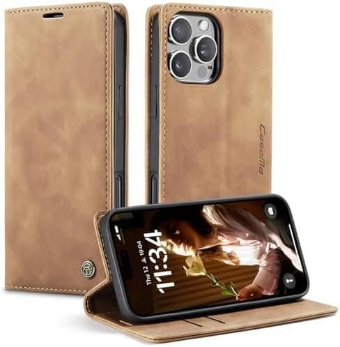 CaseMe 0013 Plånboksfodral i läder för iPhone 16 brun