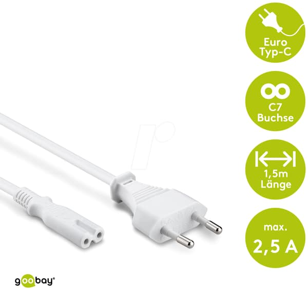 goobay Strömkabel 1.5m vit vit