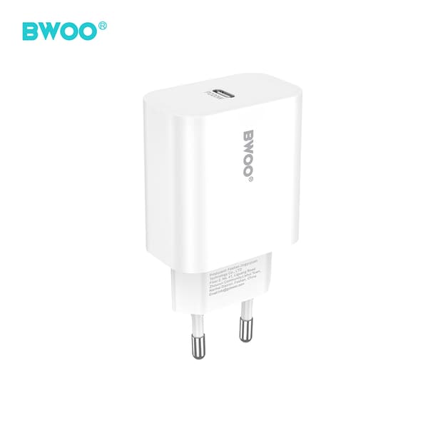 BWOO väggladdare CDA233 PD 20W 1x USB-C med USB-C - Lightning-kabel vit vit