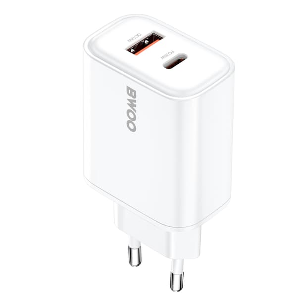 BWOO CDA207 PD 36W väggladdare 1x USB-A + USB-C port vit