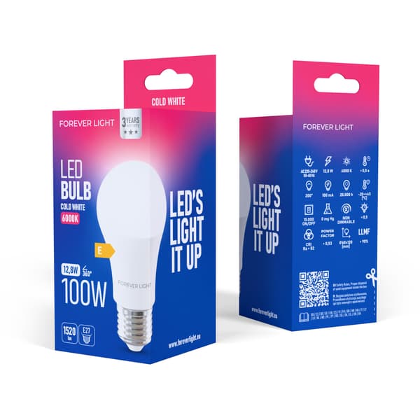 Forever Light LED-lampa E27 A60 12,8W 1520lm 6000K klass E