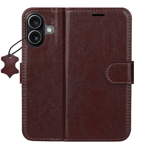 Smart Luxe läderfodral för iPhone 16 brun