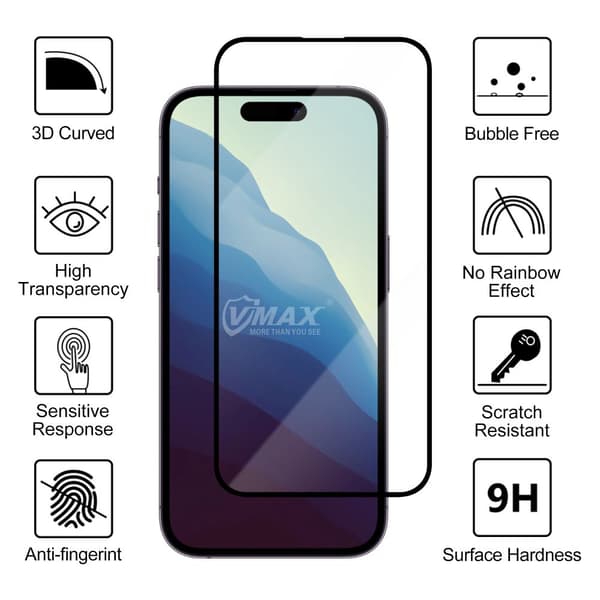 Vmax Tempered Glass 9D Glass for iPhone 14 Pro Max 6.7\"