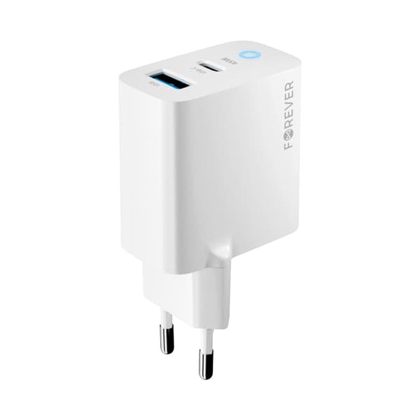 Forever TC-06-45AC GaN PD QC laddare 1x USB-C 1x USB 45W vit vit