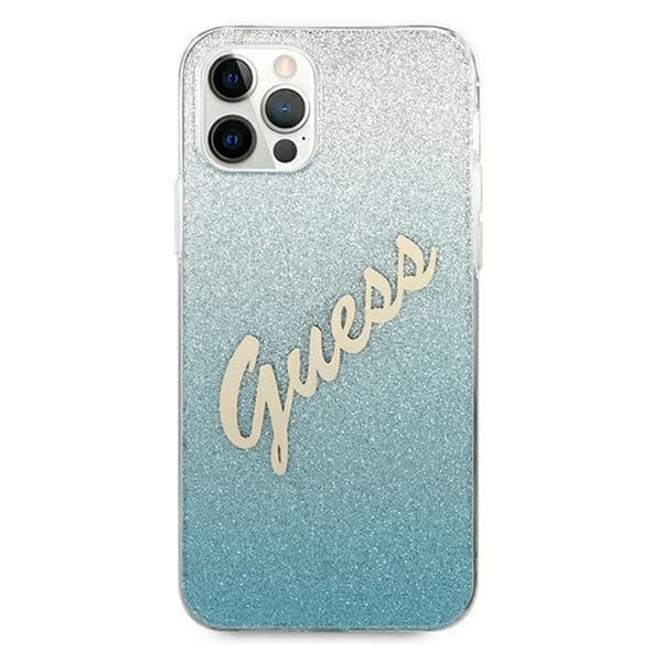 Guess fodral för iPhone 12 / 12 Pro GUHCP12MPCUGLSBL blå hårt fodral Glitter Gradient Script