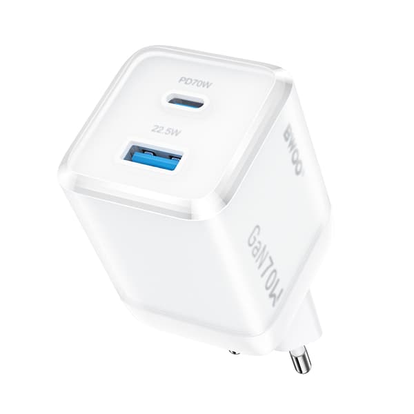 BWOO GaN väggladdare CDA224 QC 70W 1 x USB 1 x USB-C, vit vit
