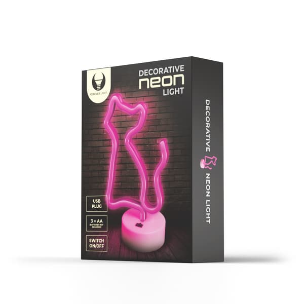 Neon LED på stativ KATT rosa FSNE02 Forever Light