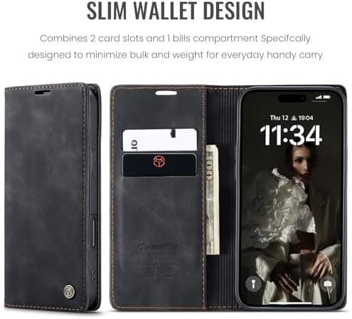 CaseMe 0013 Läderplånboksfodral för iPhone 16 mörk