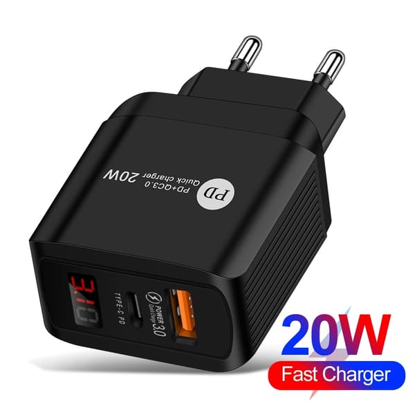 20W Snabb Mobiltelefonladdare usb-c med LED