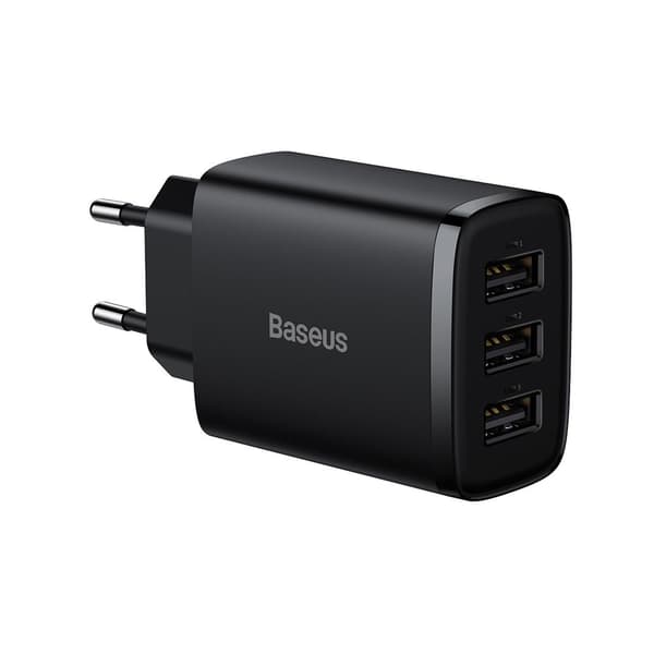 Baseus väggladdare Compact 3 x USB svart 17w