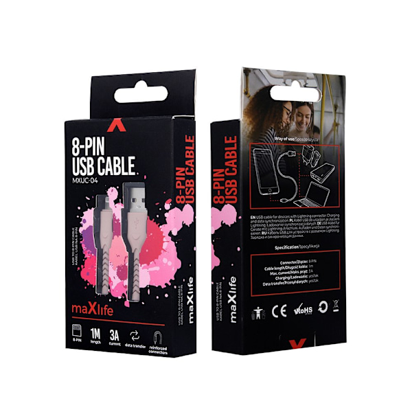 Maxlife MXUC-04 kabel USB - Lightning 1,0 m 3A rosa rosa