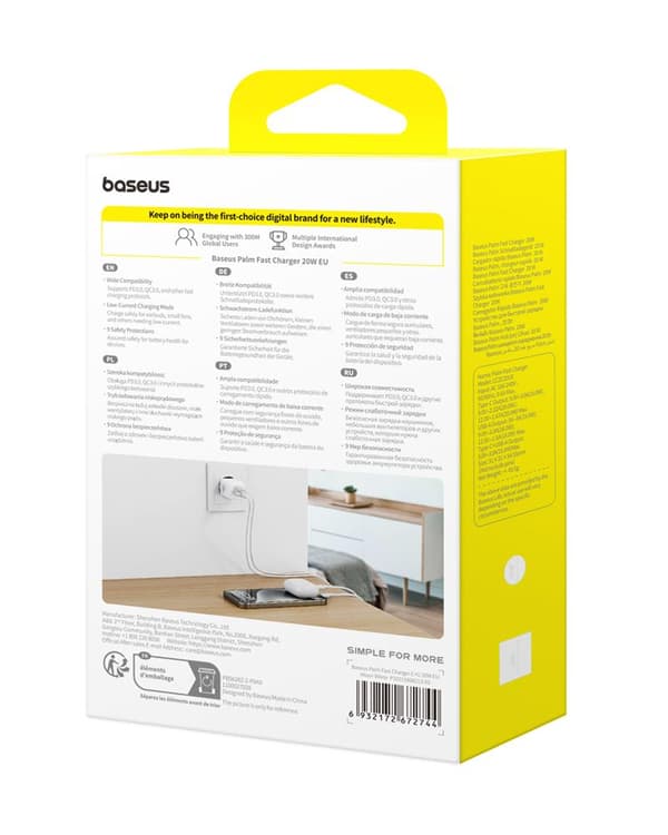 Baseus Palm snabbladdare 1C 20W USB-C USB Moon vit vit
