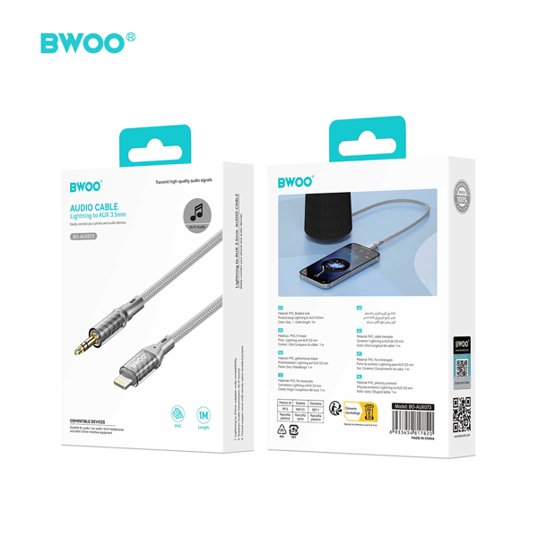 BWOO AUX-kabel Lightning till 3,5 mm Jack ljud AUX073