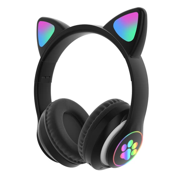 HÖRLURAR FÖR BARN BLUETOOTH LED / KATTÖRON, SVART