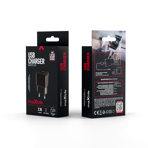 Maxlife MXTC-01 laddare 1x USB 2.1A svart