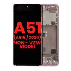OLED-enhet med ram för Samsung Galaxy A51 5G (A516 / 2020) (ej Verizon 5G UW-ram) (6.46\") (Eftermarknad Plus) (Prism Cube Pink) rosa