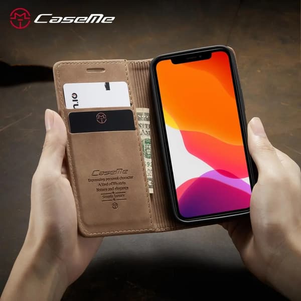CaseMe läderfodral 013 för iPhone 7/8/SE2 – Svart svart