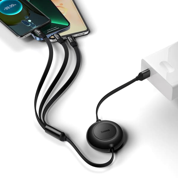 Baseus kabel Bright Mirror 2 3i1 USB - micro USB + Lightning + USB-C 1,1m 66W svart infällbar svart