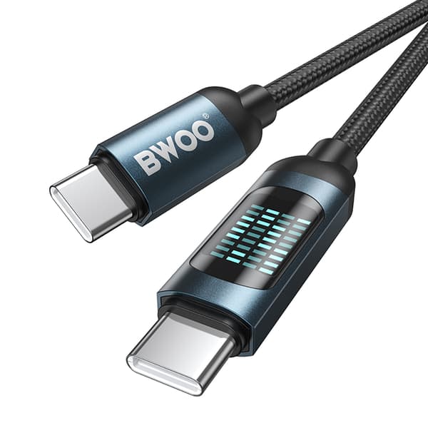 BWOO USB-C till USB-C-kabel 1m 60W med LED-display, flätad, svart svart