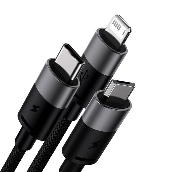 Baseus kabel 3i1 StarSpeed USB - micro USB + Lightning + USB-C 1,2m 3,5A svart svart