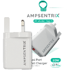 AmpSentrix 20W dubbelport (USB-C + USB-A) (220V / brittisk kontakt)