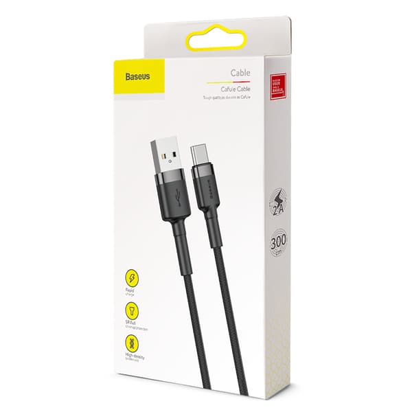 Baseus kabel Cafule USB - USB-C 3m 2A grå-svart svart