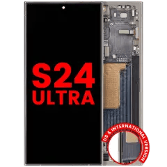 OLED-enhet med ram för Samsung Galaxy S24 Ultra (USA- och internationell version) (Eftermarknad Plus) (Titaniumgrå)